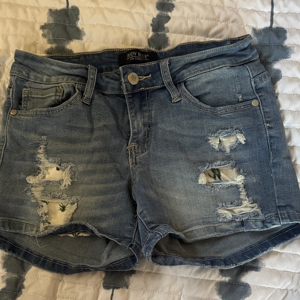 Judy Blue Distressed Jean Shorts - Blue